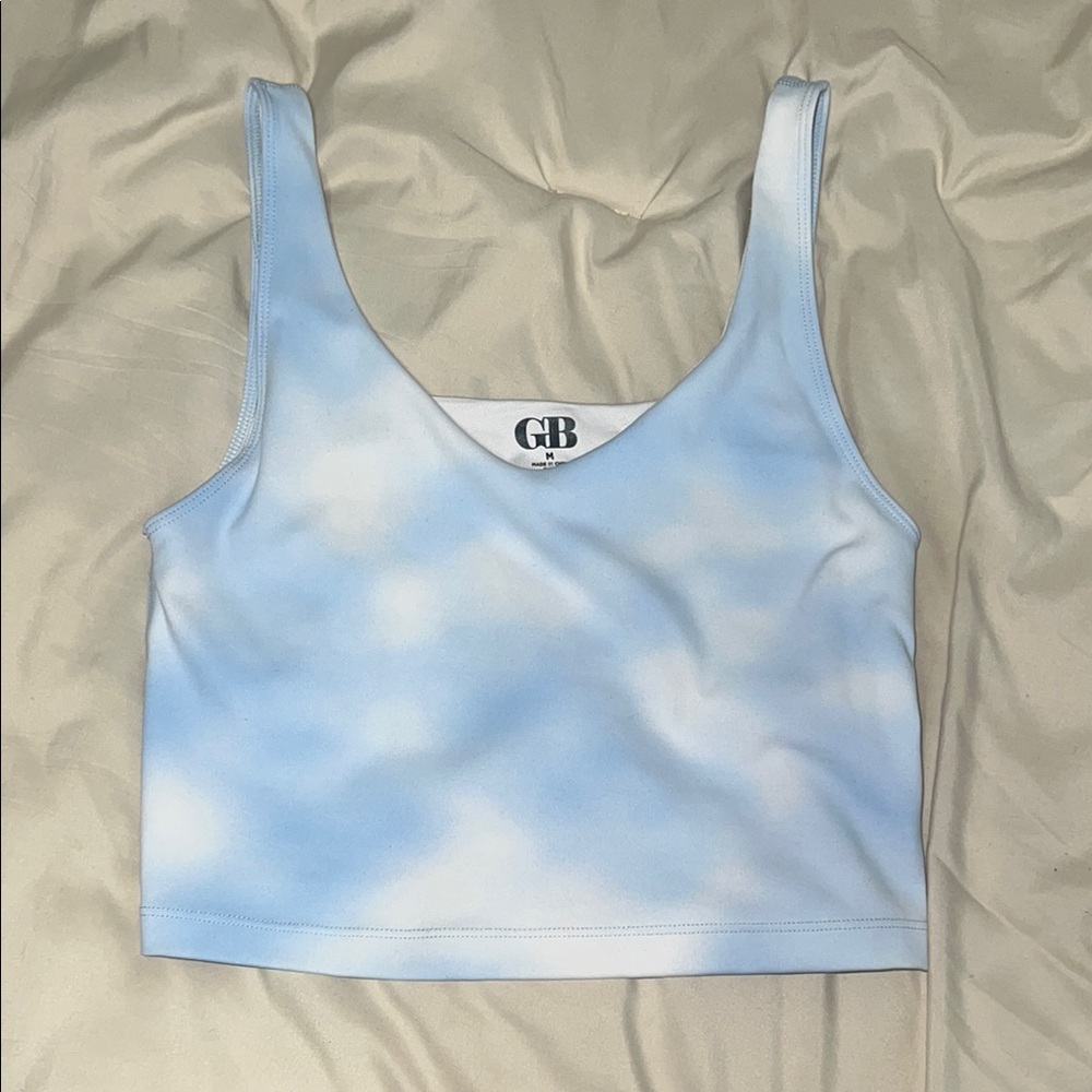 Blue and White Tie-Dye Athletic Wear Crop Top